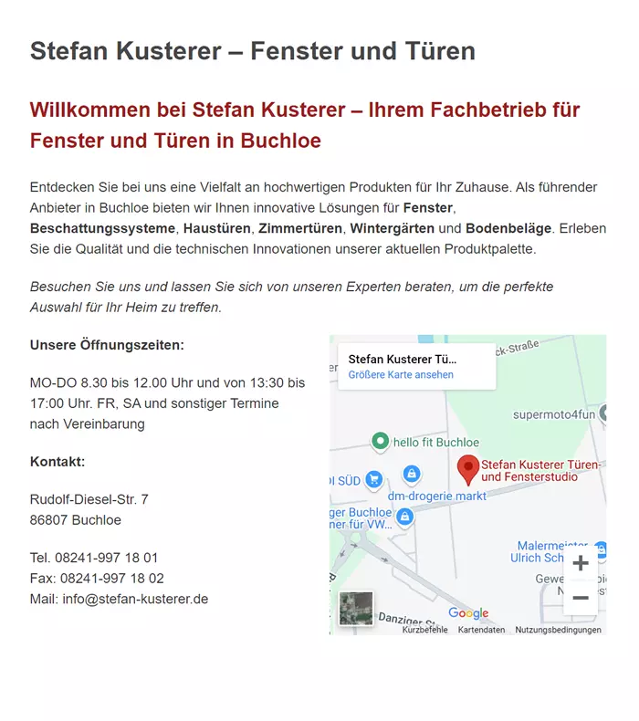 Fenster in  Unterdießen, Waal, Fuchstal, Vilgertshofen, Oberostendorf, Denklingen, Jengen und Pürgen, Landsberg (Lech), Kaltental
